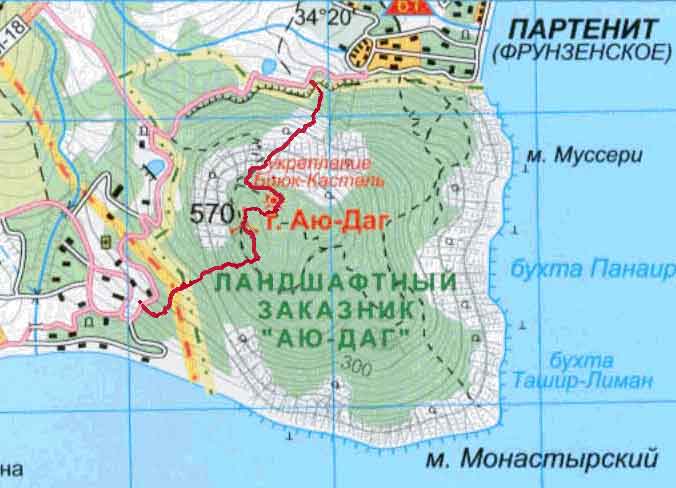 Топографическая карта горы аю даг